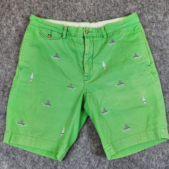 Polo Ralph Lauren Other - Polo Ralph Lauren Bedford Chino Shorts Men 35 Green Shark Sailboat Embroidered